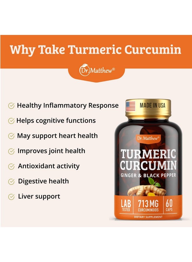 Dr. Matthew Turmeric Curcumin with Black Pepper. Turmeric and Ginger Supplement. 15X High Potency & Absorption Turmeric Capsules. Turmeric Curcumin Supplements 1000mg. Curcuma Capsules. Joint Support, 60 Pills. - Image 3
