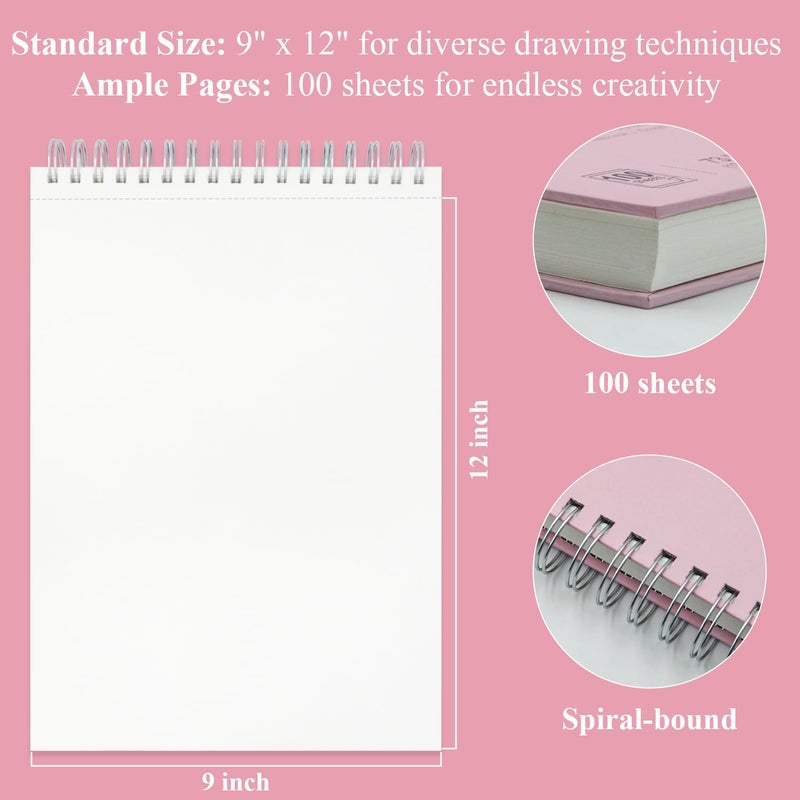 Fuxi Cute Sketchbook Pink, 9"x12" Sketch Book for Teen Girls, 100 Sheets Girl Sketchbook 73lb/120gsm Drawing Paper for Kids, Art Supplies for Teens 14-16 Girls. - Image 2