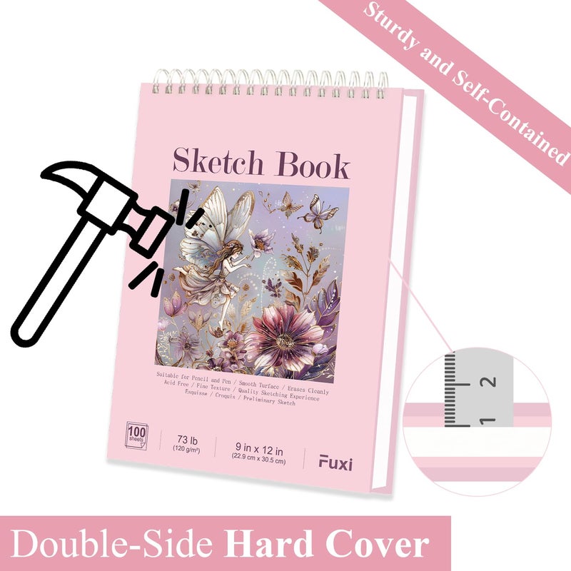 Fuxi Cute Sketchbook Pink, 9"x12" Sketch Book for Teen Girls, 100 Sheets Girl Sketchbook 73lb/120gsm Drawing Paper for Kids, Art Supplies for Teens 14-16 Girls. - Image 4