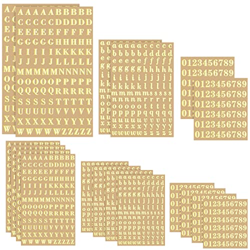 Outus 18 Sheets Small Letter Stickers Mini Alphabet Number Stickers Self Adhesive Monogram Letters Decals Scrapbook Lettering Decals for Arts Craft Gold - Image 1
