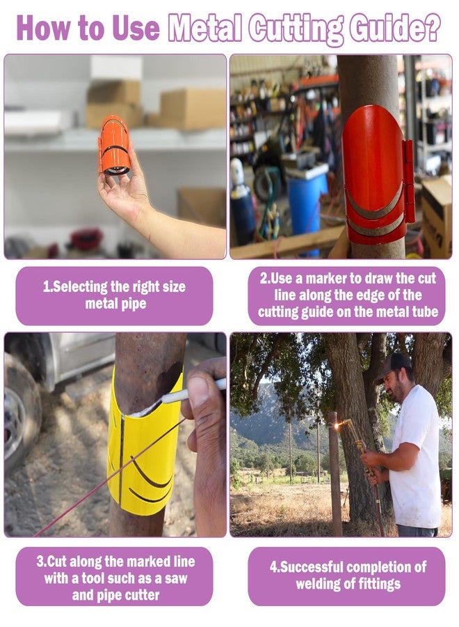 WPL 6 Piece Metal Pipe Cutting Guide Kit Sizes Include: 1-5/8“ 1-7/8” 2-3/8“ 2-7/8 ” 3-1/2 “ 4-1/2”, Pipe Saddle Template Cutting Guide Saddle Cuts at 22.5°, 45°, 90° - Image 3