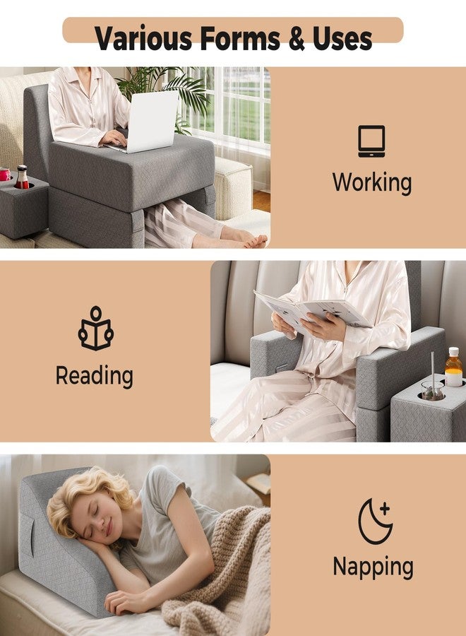 KOMFOTT 5 Pieces Reading Gaming Pillow Desk Set, Adjustable Laptop Pillow with Storage Pocket, 2 Cup Holders & Back Cushion, Ergonomic Laptop Desk for Working, Reading in Bed Floor Couch - Image 5