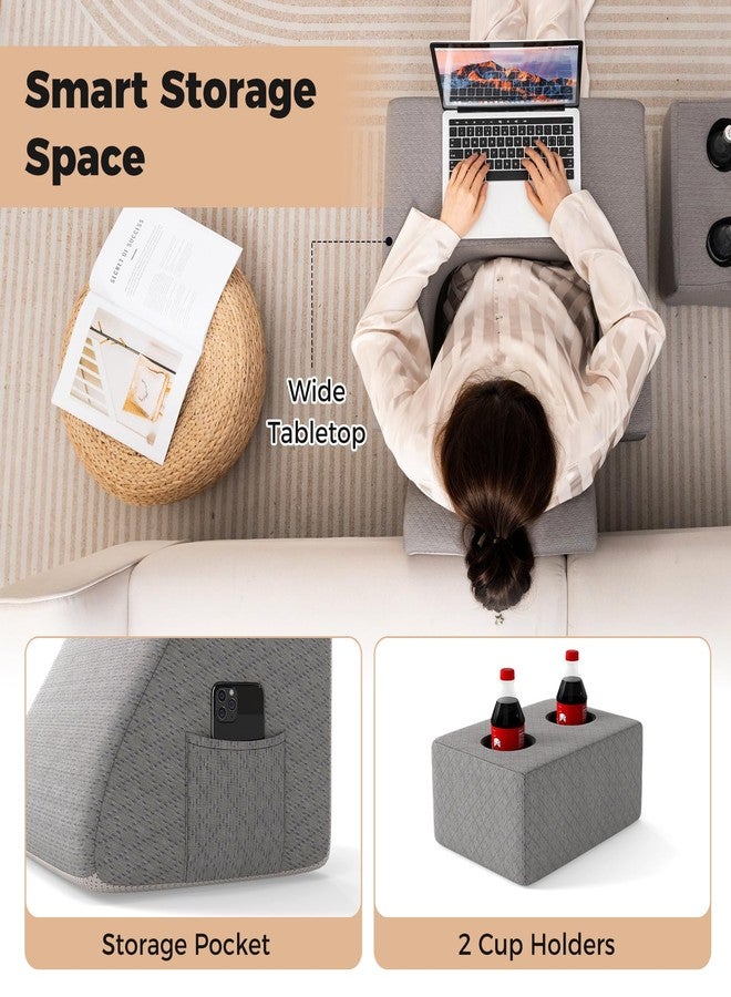 KOMFOTT 5 Pieces Reading Gaming Pillow Desk Set, Adjustable Laptop Pillow with Storage Pocket, 2 Cup Holders & Back Cushion, Ergonomic Laptop Desk for Working, Reading in Bed Floor Couch - Image 4