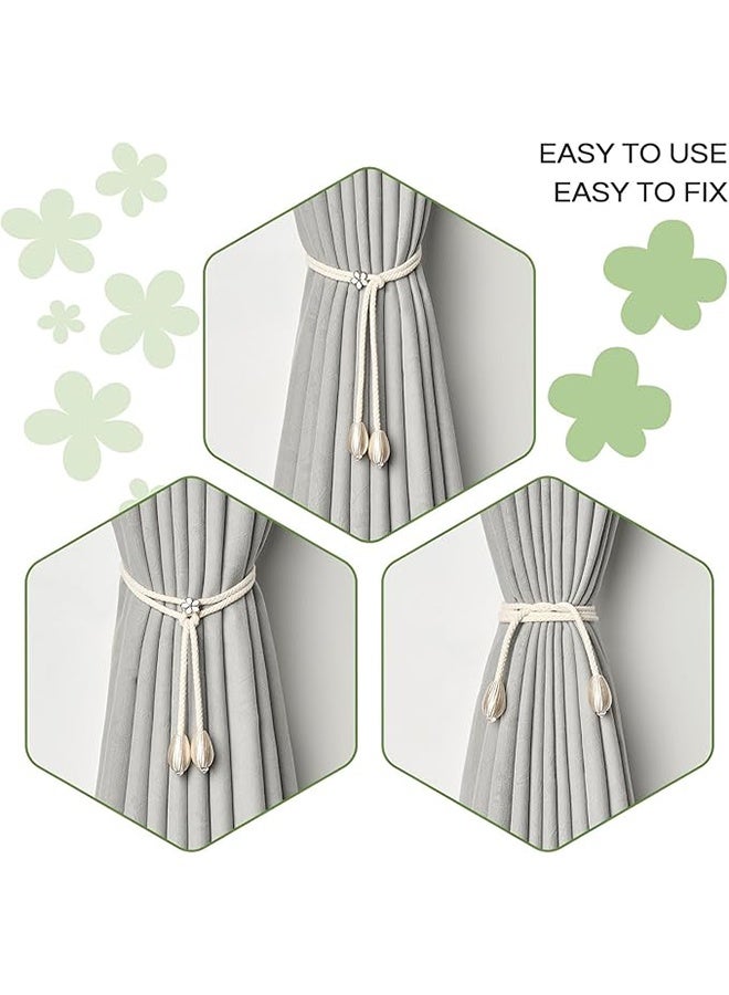 4 Pack Cute Hand-Woven Flower Curtain Tiebacks Boho Farmhouse Style Home Decor Drape Tie Backs Adjustable Natural Cotton Rope Curtain Holdbacks for Home Office Window Draperies (Drop) - Image 5