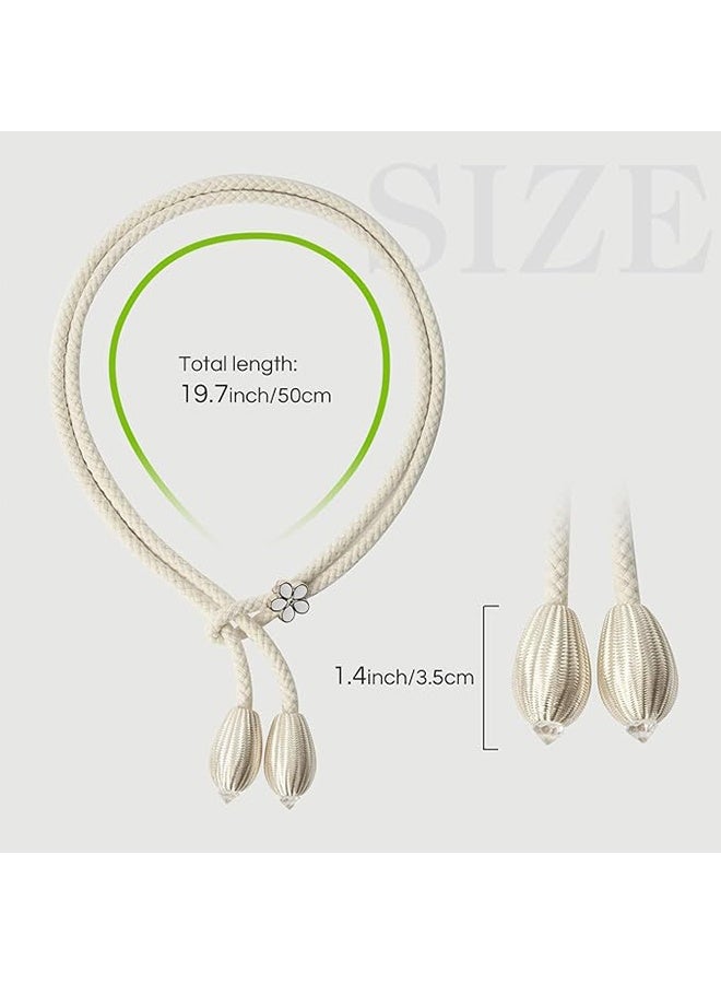 4 Pack Cute Hand-Woven Flower Curtain Tiebacks Boho Farmhouse Style Home Decor Drape Tie Backs Adjustable Natural Cotton Rope Curtain Holdbacks for Home Office Window Draperies (Drop) - Image 4