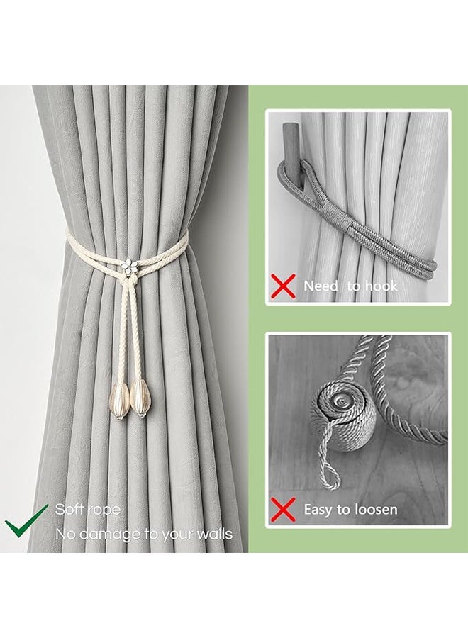 4 Pack Cute Hand-Woven Flower Curtain Tiebacks Boho Farmhouse Style Home Decor Drape Tie Backs Adjustable Natural Cotton Rope Curtain Holdbacks for Home Office Window Draperies (Drop) - Image 2