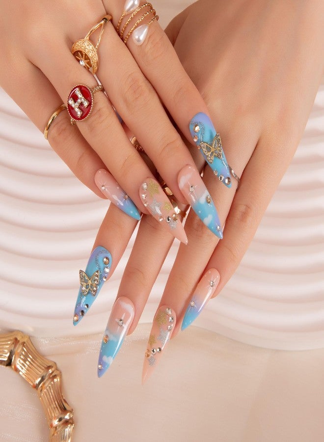 LOVFUL Press on Nails Dreamland | Handmade with Full Covered Crystals | Reusable Full Cover Nails | Stiletto Classic Regular 1.3 in | H350-M - Image 4