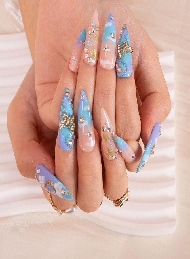 LOVFUL Press on Nails Dreamland | Handmade with Full Covered Crystals | Reusable Full Cover Nails | Stiletto Classic Regular 1.3 in | H350-M - Image 2
