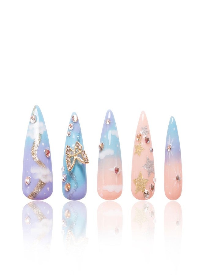 LOVFUL Press on Nails Dreamland | Handmade with Full Covered Crystals | Reusable Full Cover Nails | Stiletto Classic Regular 1.3 in | H350-M - Image 1
