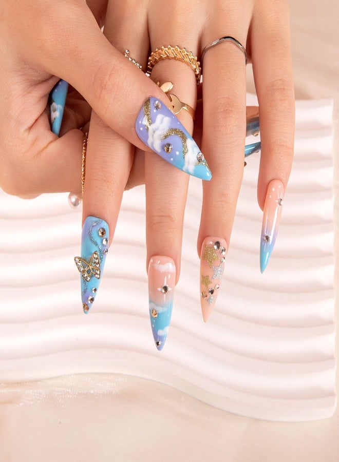 LOVFUL Press on Nails Dreamland | Handmade with Full Covered Crystals | Reusable Full Cover Nails | Stiletto Classic Regular 1.3 in | H350-M - Image 3