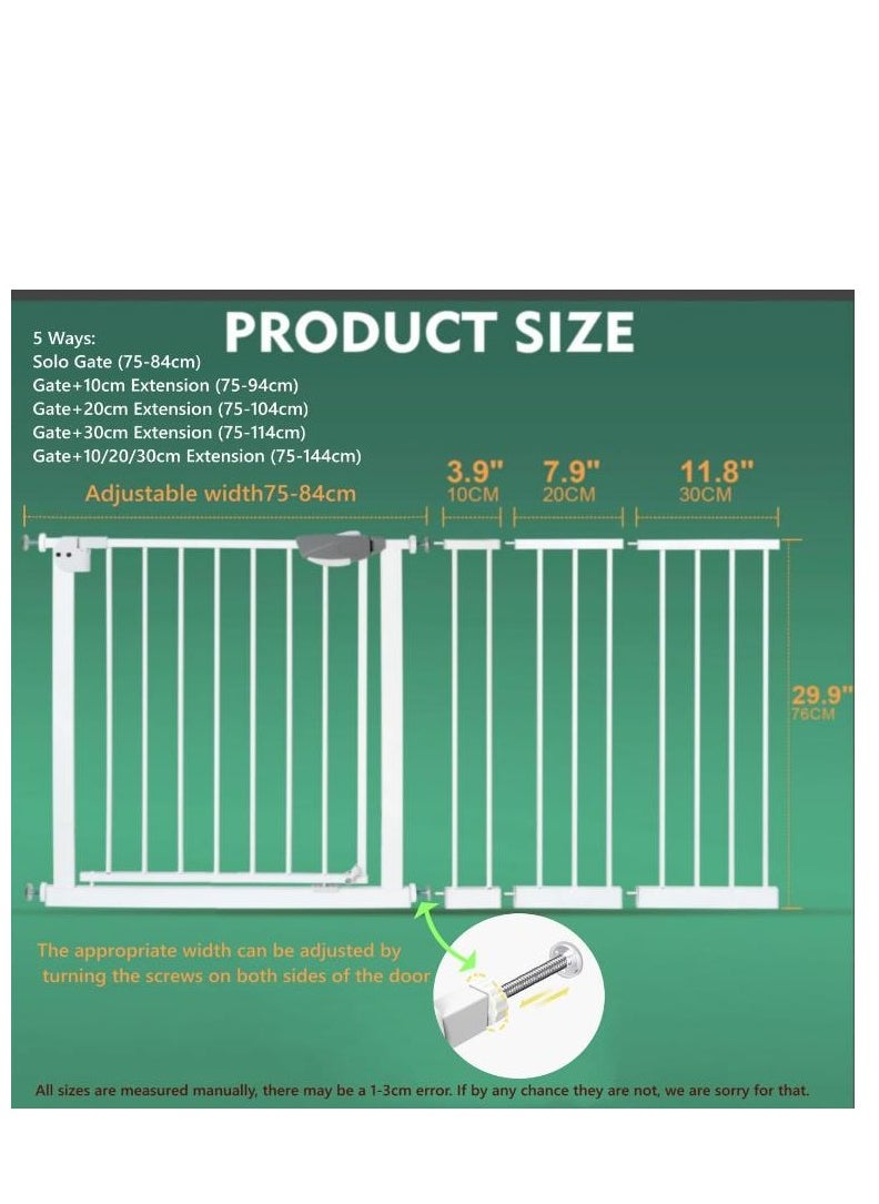 Golden Auto Close Safety Baby Gate, Extra Wide Child Gate 75-84cm + 30cm Extension Kit Maximum Suitable For 114cm, Baby Gates for Stairs & Doorways, Easy Install (Gate + 30cm Extension Kit)  - Image 2