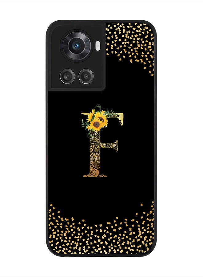 Stylizedd Rugged Black Edge Case for OnePlus 10R 5G / OnePlus Ace 5G, Slim fit Custom Monogram Initial Letter Mandala Floral Pattern Alphabet- F(Black) - Image 1