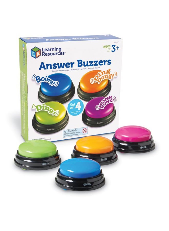 Learning Resources Answer Buzzers, Set of 4 Assorted Colored Buzzers, Game Show Buzzers, 3-1/2in, Multicolor, Ages 3+ - Image 1