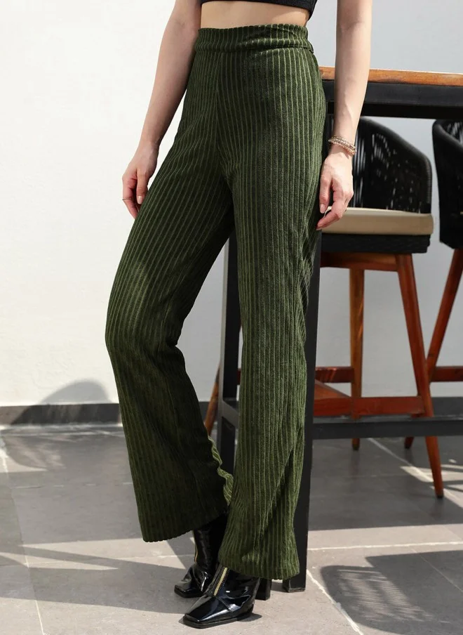 STREET 9 Olive Green Loose Fit High-Rise Trousers for Women