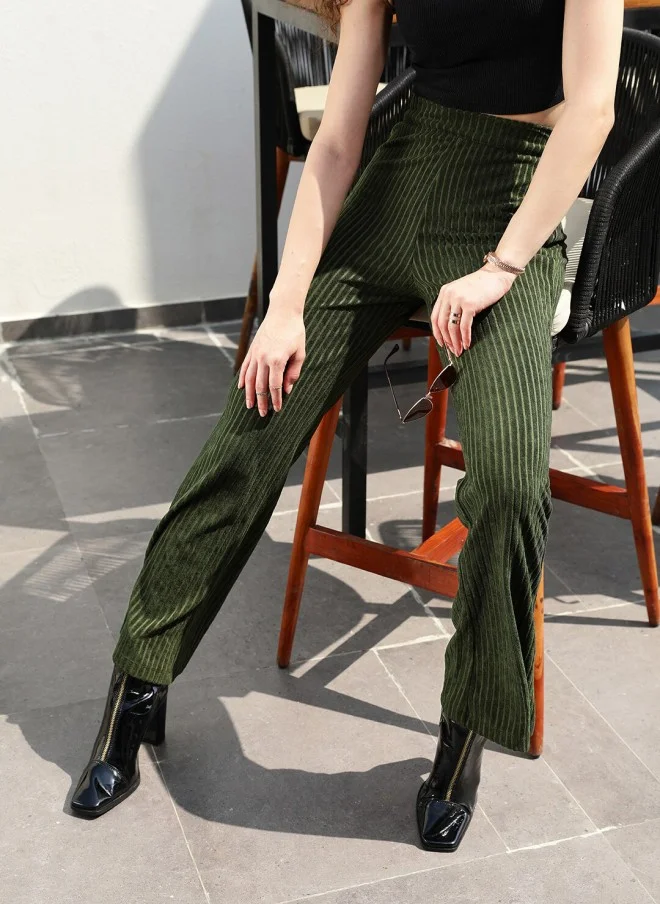 STREET 9 Olive Green Loose Fit High-Rise Trousers for Women