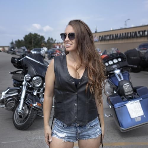 Milwaukee Leather سترة دراجات نارية نسائية جلدية من ميلووكي ML1254 باللون الأسود مع إغلاق بأزرار الشعار - كبير - Image 2