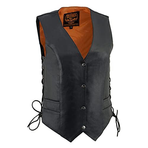 Milwaukee Leather سترة دراجات نارية نسائية جلدية من ميلووكي ML1254 باللون الأسود مع إغلاق بأزرار الشعار - كبير - Image 3