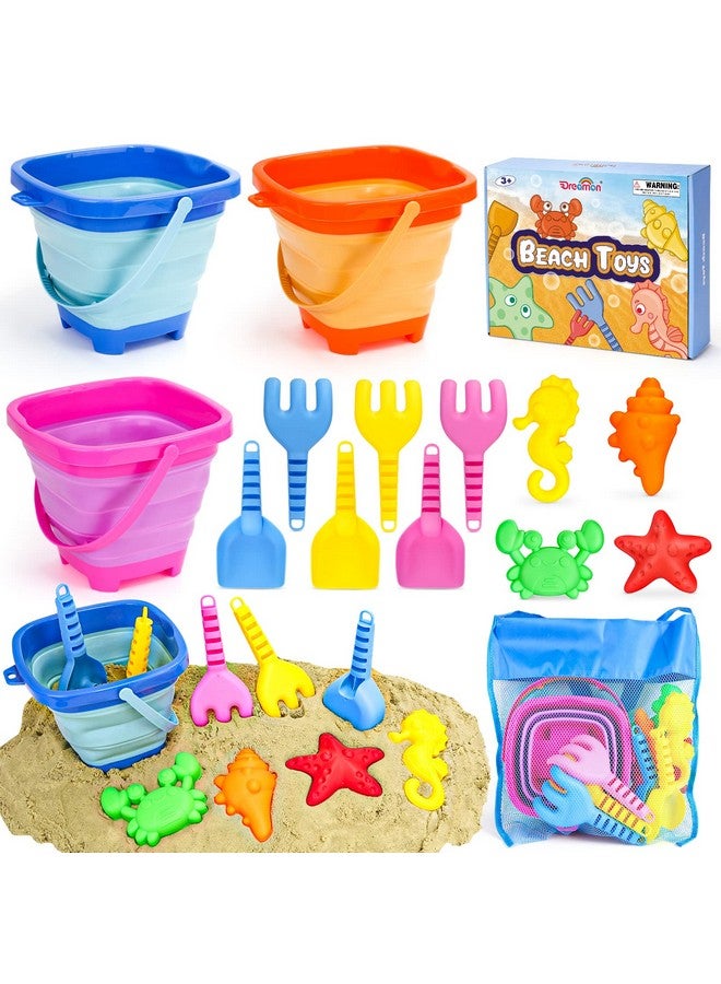 Dreamon Beach Toys For Kids 3 10 Collapsible Sand Castle Toys For Beach Include 3 Pack Foldable Buckets Shovels Molds And Storage Mash Bag Sandbox Travel Toys For Toddlers Kids - Image 1