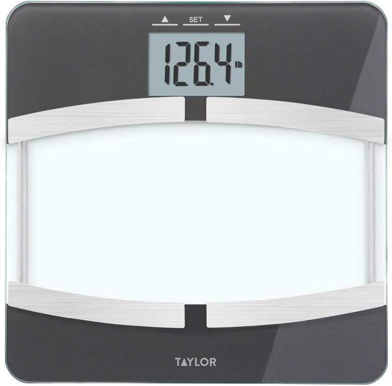 Taylor Digital Glass Body Composition Scale Bathroom Scale for Body Weight Measures Body Fat Body Water Muscle Mass Bone Mass  BMI 4User Recognition FSA HSA Eligible 400 lb Capacity Black