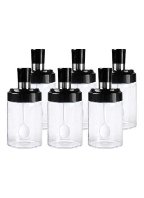 Pack of 6 Borosilicate Spoon Glass Jar Salt Condiment Jars, Pickle Jar Set, Spice Seasonning Jar with Spoon Airtight Attached Lid Storage Container For Kitchen