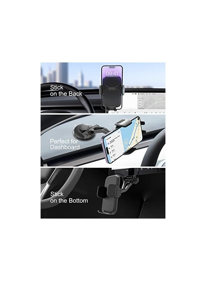 Green Tiger Tesla Phone Mount for Model 3 Model Y, [Bumpy Roads Friendly] Car Dashboard Cell Phone Holder with Strong Suction Cup, 360° Hands Free Tesla Cradle for iPhone 14 13 12 11 Pro Max All Smartphone - Image 2
