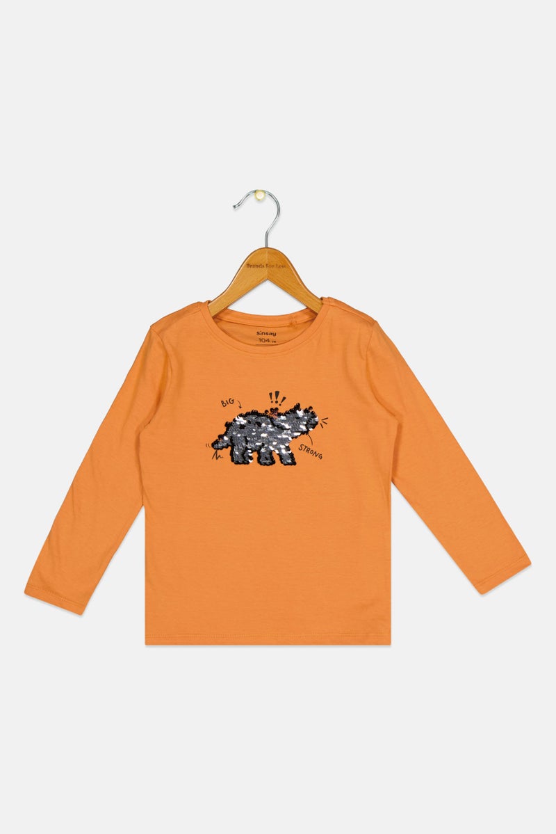 Sinsay تي شيرت طويل الأكمام مزين بياقة دائرية للأطفال الأولاد، برتقالي - Image 1