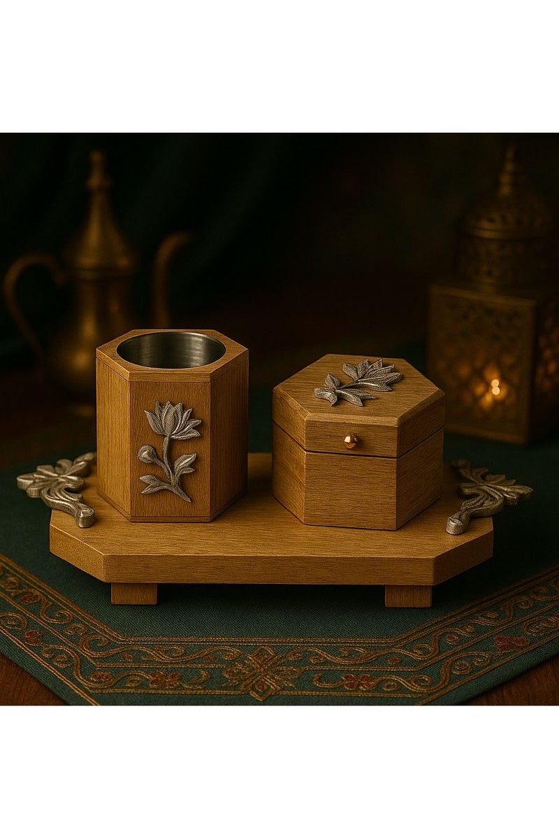 Roman Gifts Set of 3 Elegant Solid Wood Incense Burner with Aluminum Inlays Premium Collection with Tray Holder & Burner for Home Décor or tabletop - Image 4