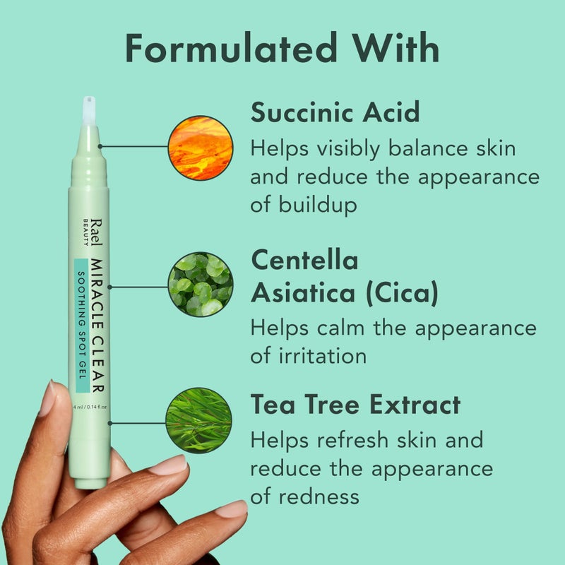 Rael Miracle Clear Spot Gel â€“ Soothing Cream with Succinic Acid, Tea Tree, Calming Cica, Lightweight, Korean Skin Care (0.14 oz) - Image 3