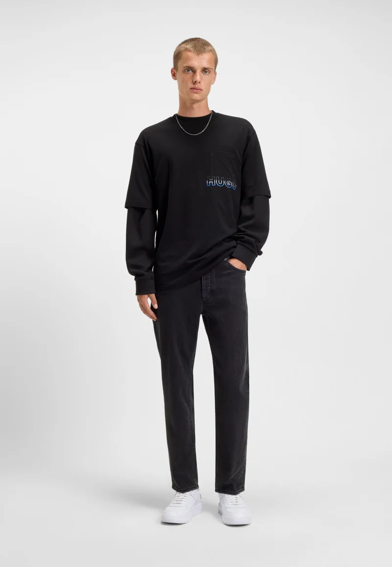 HUGO Cotton-jersey T-shirt with ombré logo embroidery