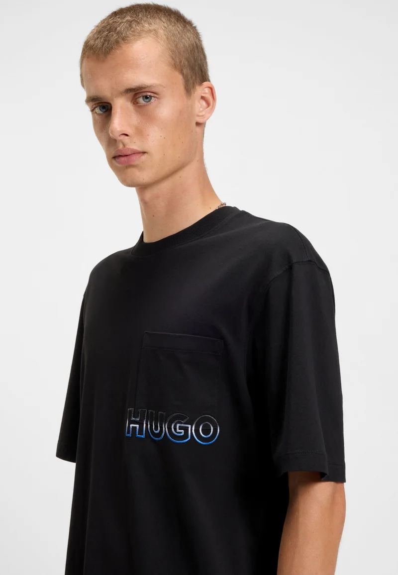HUGO Cotton-jersey T-shirt with ombré logo embroidery