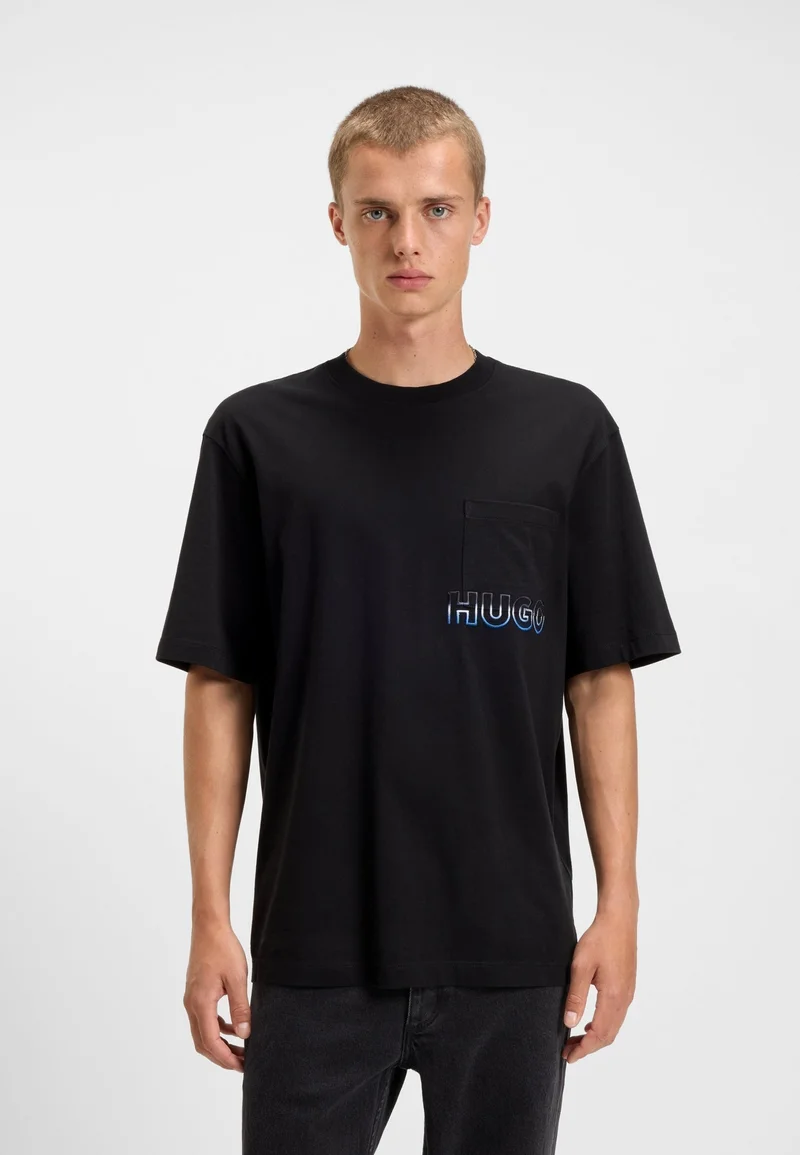 HUGO Cotton-jersey T-shirt with ombré logo embroidery