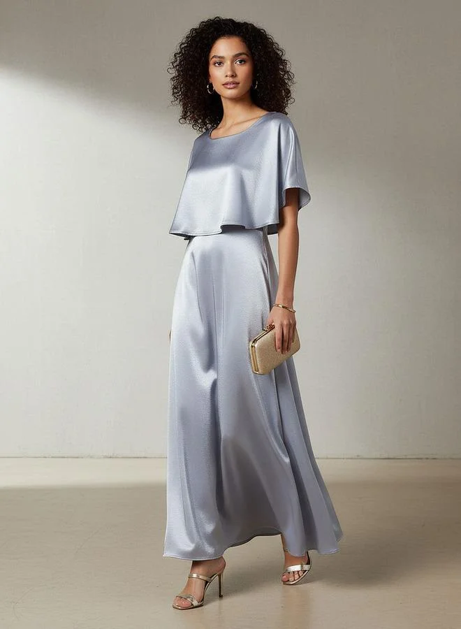 Splash FAV A-Line Maxi Polyester Dress with Cape Overlay Detail