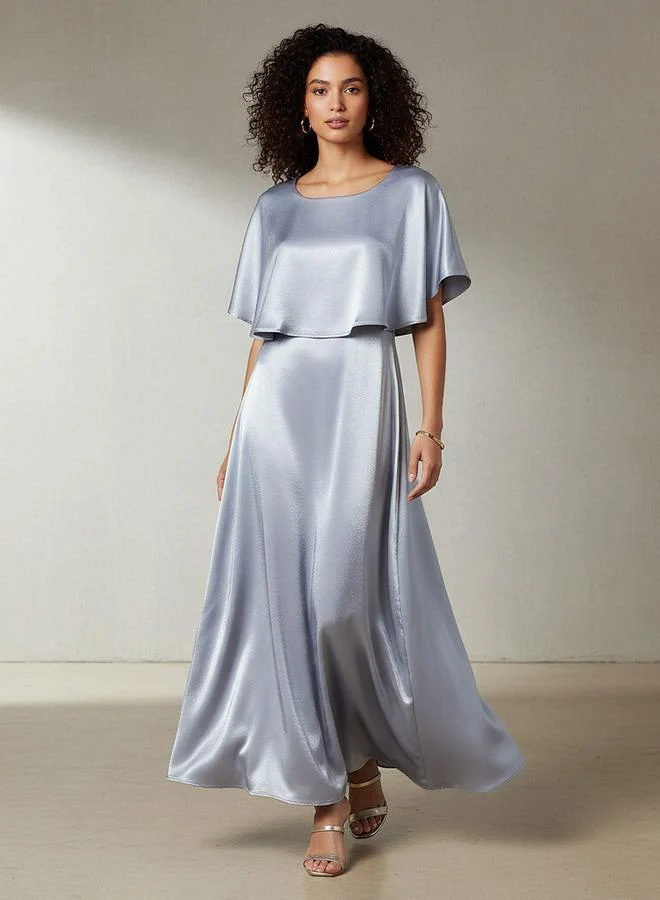 Splash FAV A-Line Maxi Polyester Dress with Cape Overlay Detail