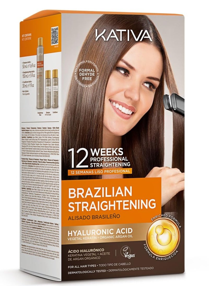Kativa Brazilian Straightening Kit, 12 Weeks of Home Use Professional Straightening, with Organic Argan Oil, Shea Butter, Keratin & Amino Acids, for Straighter, Softer and Shinier Hair, All Hair Types - Image 1