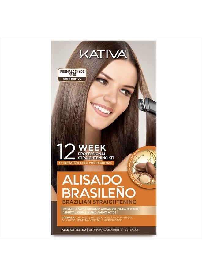 Kativa Brazilian Straightening Kit, 12 Weeks of Home Use Professional Straightening, with Organic Argan Oil, Shea Butter, Keratin & Amino Acids, for Straighter, Softer and Shinier Hair, All Hair Types - Image 4