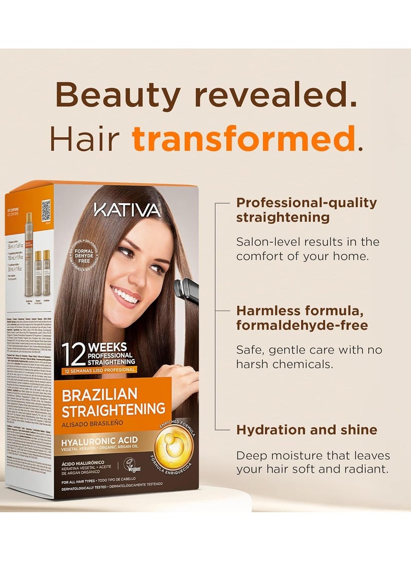 Kativa Brazilian Straightening Kit, 12 Weeks of Home Use Professional Straightening, with Organic Argan Oil, Shea Butter, Keratin & Amino Acids, for Straighter, Softer and Shinier Hair, All Hair Types - Image 3