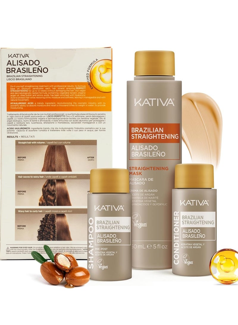 Kativa Brazilian Straightening Kit, 12 Weeks of Home Use Professional Straightening, with Organic Argan Oil, Shea Butter, Keratin & Amino Acids, for Straighter, Softer and Shinier Hair, All Hair Types - Image 2