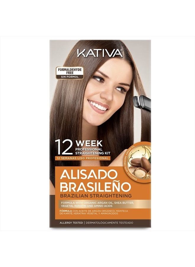 Kativa - Brazilian Straightening Kit, 12 Weeks of Home Use Professional Straightening, with Organic Argan Oil, Shea Butter, Keratin & Amino Acids, for Straighter, Softer and Shinier Hair, All Hair Types - Image 1