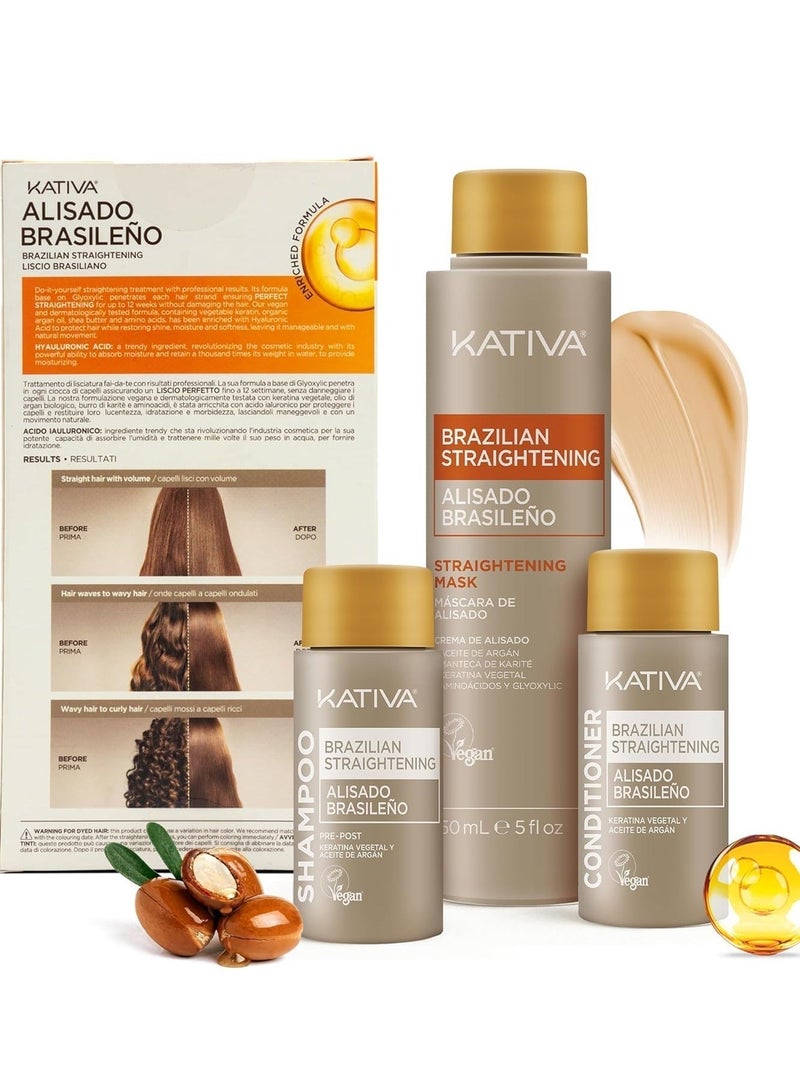 Kativa Brazilian Straightening Kit, 12 Weeks of Home Use Professional Straightening, with Organic Argan Oil, Shea Butter, Keratin & Amino Acids, for Straighter, Softer and Shinier Hair, All Hair Types - Image 4