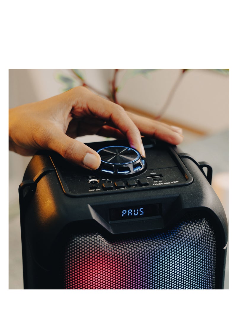 Olsenmark 2x4''Rechargeable Bluetooth Party Speaker,Karaoke Machine Built-in Lights WithBluetooth/AUX/FM Radio/USB/TF Card,200W PMPO,OMMS1289 - Image 3