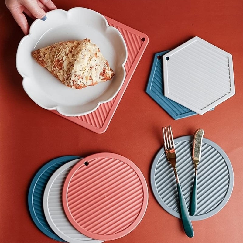 WE-CEF Silicone Trivet Mat Pot Holder for Pots and Pans, Hot Pads, Kitchen Drinks Coaster, Jar Opener, Spoon Holder, Oven Mitts, Placemats, Table and Countertop (Grey Pack - 4) - Image 2