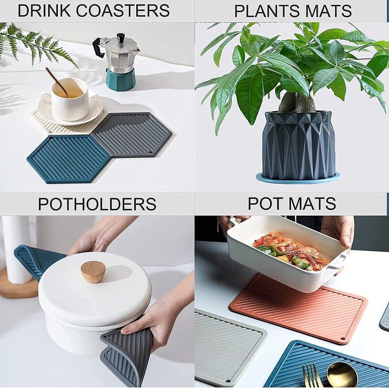 WE-CEF Silicone Trivet Mat Pot Holder for Pots and Pans, Hot Pads, Kitchen Drinks Coaster, Jar Opener, Spoon Holder, Oven Mitts, Placemats, Table and Countertop (Grey Pack - 4) - Image 4