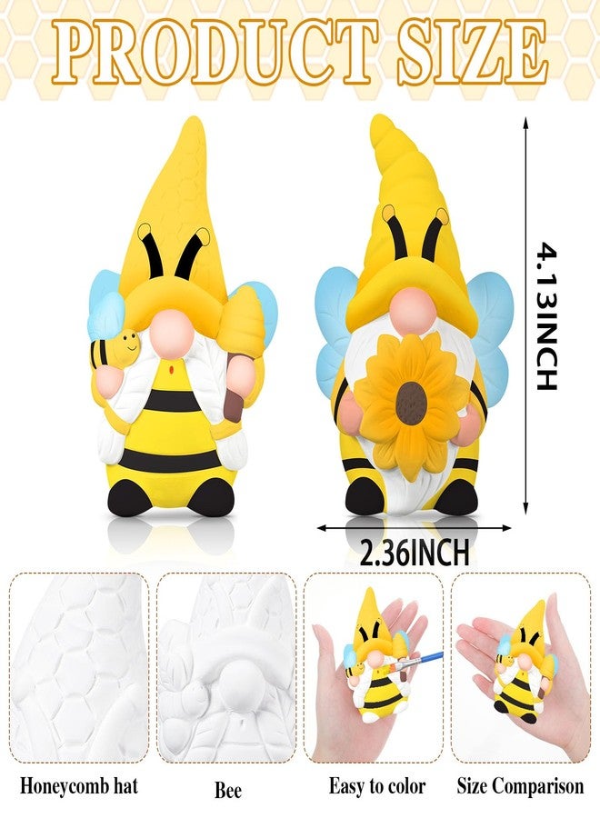 Poen 2 Sets Ready to Paint Your Own Bee Gnome Statues DIY Ceramics Bee Gnomes Set Sunflower Garden Paintable Figurines Unpainted DIY Arts and Crafts for Craft Project Activity - Image 2