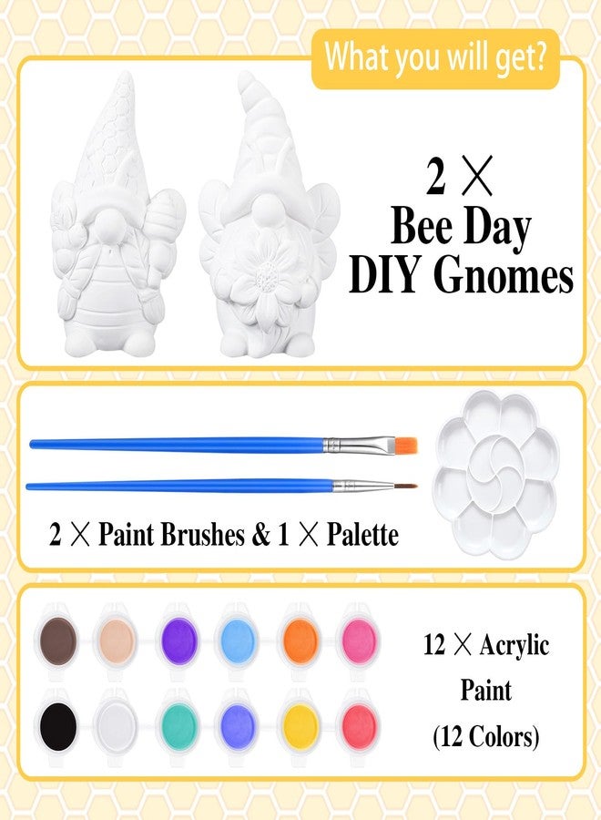 Poen 2 Sets Ready to Paint Your Own Bee Gnome Statues DIY Ceramics Bee Gnomes Set Sunflower Garden Paintable Figurines Unpainted DIY Arts and Crafts for Craft Project Activity - Image 3