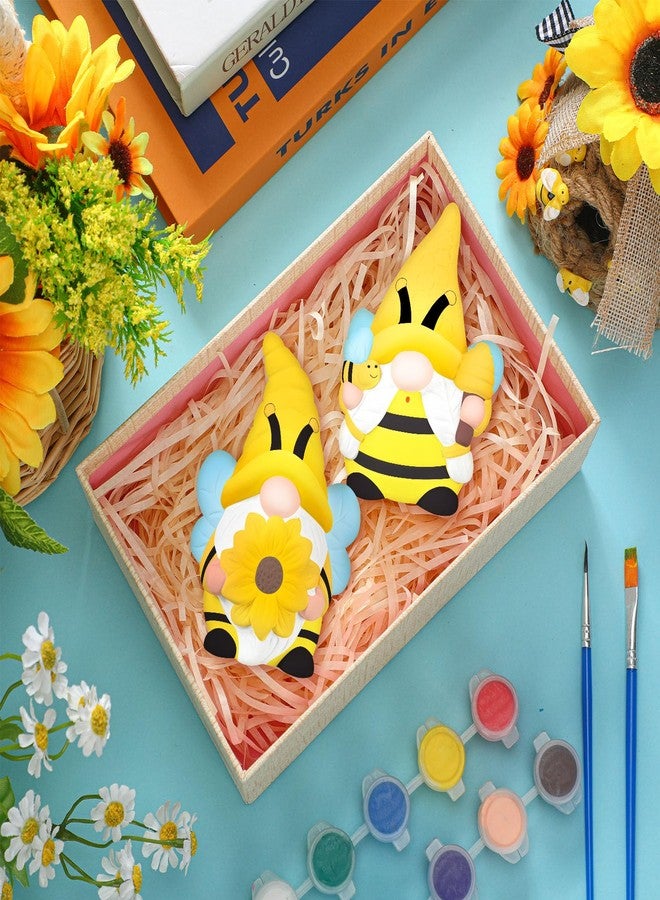 Poen 2 Sets Ready to Paint Your Own Bee Gnome Statues DIY Ceramics Bee Gnomes Set Sunflower Garden Paintable Figurines Unpainted DIY Arts and Crafts for Craft Project Activity - Image 5