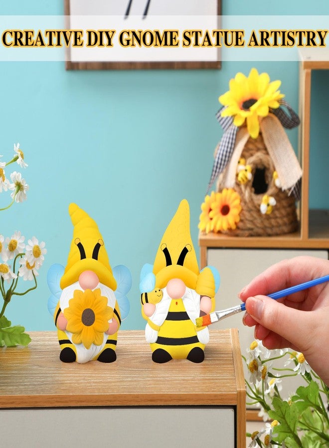 Poen 2 Sets Ready to Paint Your Own Bee Gnome Statues DIY Ceramics Bee Gnomes Set Sunflower Garden Paintable Figurines Unpainted DIY Arts and Crafts for Craft Project Activity - Image 4