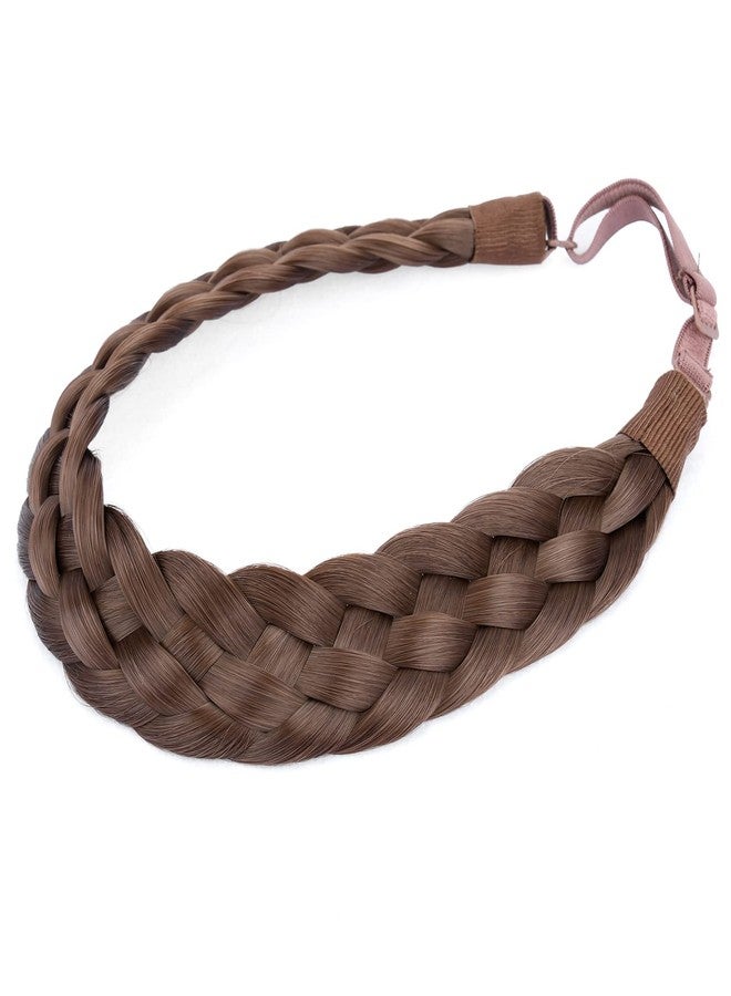 DIGUAN 5 Strands Synthetic Hair Braided Headband Classic Chunky Wide Plaited Braids Elastic Stretch Hairpiece Women Girl Beauty accessory, 56g (Chestnut) - Image 1