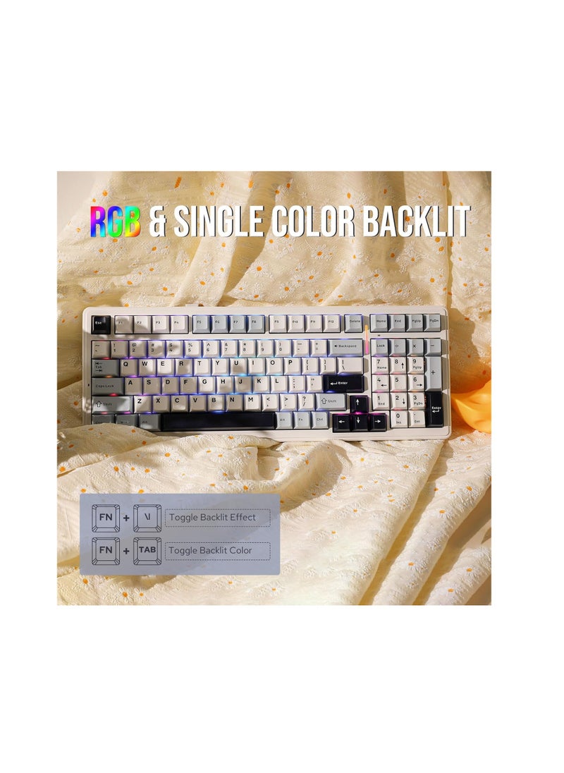 AULA F99 Wireless Mechanical Keyboard, Hot Swappable Gasket Custom Gaming Keyboard with Five-Layer Padding, Bluetooth/2.4GHz/USB-C, 8000mAh Battery (White Blue, Reaper Switch)