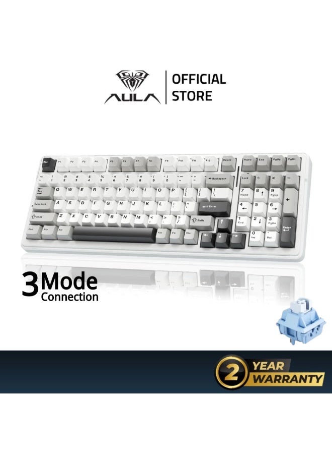 AULA F99 Wireless Mechanical Keyboard, Hot Swappable Gasket Custom Gaming Keyboard with Five-Layer Padding, Bluetooth/2.4GHz/USB-C, 8000mAh Battery (White Grey, Reaper Switch) - Image 1