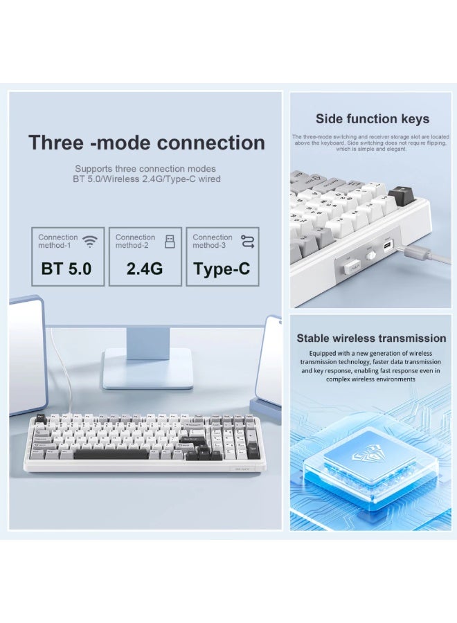 AULA F99 Wireless Mechanical Keyboard, Hot Swappable Gasket Custom Gaming Keyboard with Five-Layer Padding, Bluetooth/2.4GHz/USB-C, 8000mAh Battery (White Grey, Reaper Switch) - Image 2